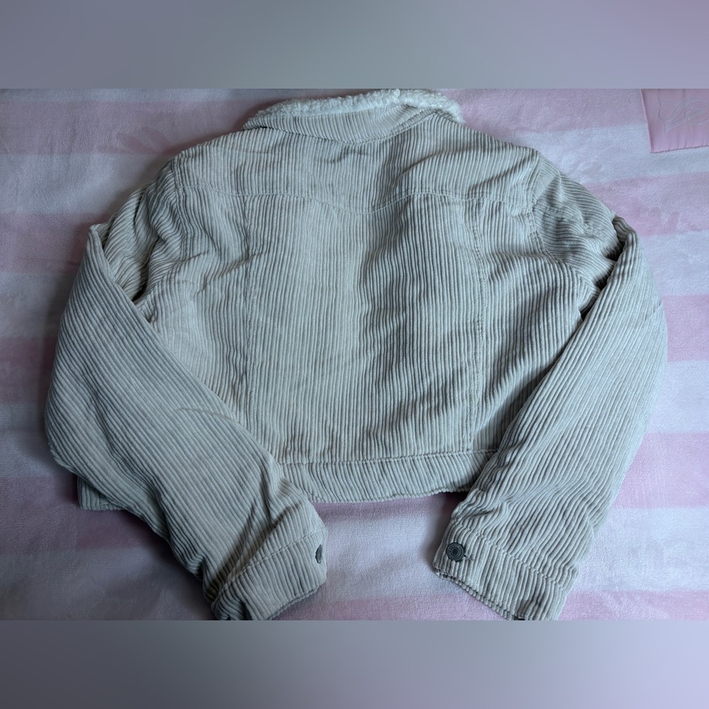 Cream Corduroy Sherpa Cropped Barn Jacket - Picture 6 of 6
